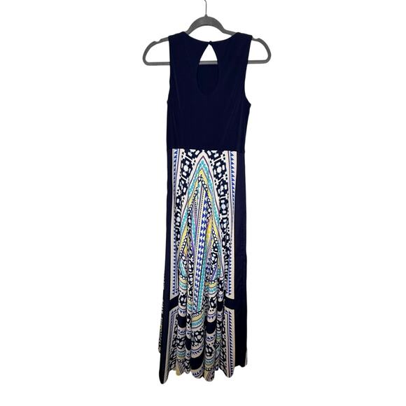 Anthropologie 4 Eliza J $158 Boho Crepe de Chine Maxi Dress Jersey Geometric S - Picture 3 of 8